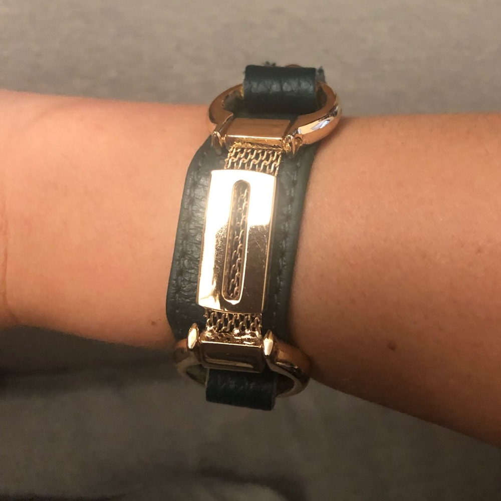 Green leather with gold horse bit bracelet